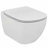 Ideal Standard - Tesi Vaso sospeso Aquablade con fissaggi completamente nascosti completo di Sedile Slim rallentato - Bianco