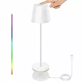 uuffoo Lampada da tavolo ricaricabile da esterno LED Dimmerabile Wireless Touch Lampada da tavolo IP54 RGB con base di ricarica Adatto per camera da letto, lettura, lavoro, bar, ristorante. (Bianco)