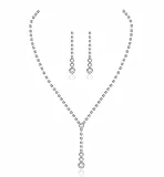 Diamday Gioielli da sposa di cristallo Set Parure di matrimonio gioielli per donna strass collana orecchini pendenti bracciale da sposa damigella d'onore, Strass