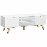 homcom Mobile TV max 65' in Truciolato e MDF Bianco con 2 Credenze Laterali 2 Ripiani Centrali Aperti, 150x39x50 cm
