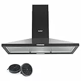 COMFEE' Cappa Aspirante 90 cm PYRA17B-90 Nera Cappa Cucina con LED, Sistema di Ricircolo e Canalizzazione e Filtri a Carbone