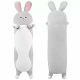 FAVOSTA Lungo Coniglio Cuscino Corpo Imbottito Coniglio Plush Doll Peluche Giocattoli, Soffici Coniglio Imbottiti Regali per Ragazze Bambini Compleanno Grigio 90CM
