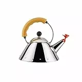 Alessi Kettle 9093/1 Y - Bollitore di Design, Adatto a Cottura ad Induzione, Fondo in Acciaio Inossidabile Lucido 18/10 con Manico e Fischietto a Uccellino in PA, Giallo, 100cl