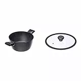 Moneta 0001850724 Etnea Casseruola, 2 Manici, 24 cm & Alluflon Etnea Coperchio Vetro, Bordo Silicone, Trasparente, Diametro 24 cm