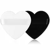 Piumini da Cipria Start Makers 2 Pezzi Morbido Powder Puff Trucco a Forma di Cuore, Riutilizzabile Puff Cipria di Velluto (Nero e Bianco)