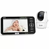 GHB Baby Monitor Video e Audio Videocamera Schermo 5'',4000mAh, 350°/110°,Comunicazione Bidirezionale,VOX Visione Notturna Visione Monitoraggio Temperatura,Ninne Nanne