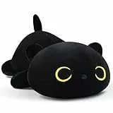 FAVOSTA Gatto Cuscini di Peluche, 30cm Gatto Peluche Giocattolo Corpo Animali di Peluche Cuscino, Grande Regalo per Bambini e Amici Tutto Nero