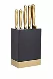 KitchenCraft MasterClass Set di Coltelli con Blocco, 5 Pezzi, Acciaio Inossidabile Color Ottone, 15,5 x 9,5 x 22cm (6,1 x 3,7 x 8,7'), Ottone/Nero