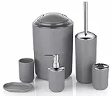 Icegrey Design Moderno 6 Pezzi Set di Accessori per Il Bagno Bottiglie per Lozione, Portaspazzolino, Boccale per Denti, Portasapone, Scopino per WC, Pattumiera,Grigio