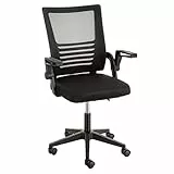 Baroni Home Sedia da Ufficio Imbottita Girevole, Poltroncina da Ufficio con Altezza Regolabile e Braccioli Mobili, Seduta Ergonomica, Nera