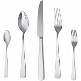 Amazon Basics posate in acciaio inox con bordo squadrato per 4 persone, confezione da 20, Argento