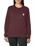 Carhartt T-Shirt Pesante con Taschino, Vestibilità Ampia, Manica Lunga Donna, Rosso (Vinaccia Scuro), XL