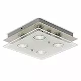 B.K.Licht Plafoniera LED da soffitto, include 4 lampadine GU10 da 3W 250 Lumen, luce calda 3000K, lampada moderna da soffitto, lampadario quadrato corpo metallo e vetro, color nickel opaco 230V IP20