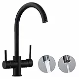 Maynosi Rubinetto da cucina a 3 vie, rubinetto per lavello da cucina 3 in 1 con uscita acqua filtrata, rotazione a 360°, ottone (nero opaco)