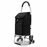 VOUNOT Carrello Spesa Pieghevole in Alluminio, Carrello Portaspesa 6 Ruote con Borsa Oxford Staccabile, 45 L, Nero