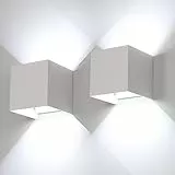 2 Pezzi Applique da Parete Esterno Interno LED, Lampada da Parete Moderno Bianco 12W Lampada Muro IP65 Impermeabile, Quadrata Alluminio su Giù Regolabile Design, Facile da Installare