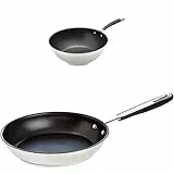 Amazon Basics Padella antiaderente in acciaio inox per piano cottura a induzione, con manico soft touch, 28 cm & Padella da wok in acciaio INOX, 28 cm