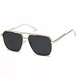 kimorn Occhiali da sole polarizzati per le donne uomini retrò oversize quadrato vintage moda tonalità UV400 classico grande metallo occhiali da sole K1221, Colore: grigio oro.