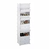 Relaxdays 10021963 - 49 Scarpiera Armadio, 10 Ripiani, Sistema a Incastro, Salvaspazio, HxLxP 176 x 49 x 37 cm ca., Bianco