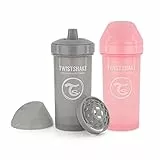 Twistshake 2x Biberon A Prova Di Perdite Con Beccuccio Rigido E Frullatore Di Frutta - 360ml | Borraccia Per Bambini E Neonati | Senza BPA | Grigio Rosa
