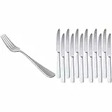 Amazon Basics Coltelli In Acciaio Inox Con Bordo Squadrato, Confezione Da 12 & Forchette Da Tavola In Acciaio Inox Con Bordo Arrotondato, Confezione Da 12 Pezzi