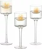 Weinsamkeit Porta Candele Vetro Portacandele Alto, 3Pcs Portacandele a Colonna Elegante Candelieri Trasparente per Centrotavola Decorazioni per la Casa Natalizio Nozze 20/23/26 cm