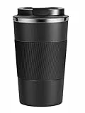 Tazza Termica Termos Caffè Thermos Caffe Coffee Mug-to-Go Viaggio Acciaio Inox Senza BPA Isolata prova di perdite per Auto Ufficio per Caffè e Tè (Nero 380ml)