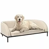 PawHut Letto per Cani Taglia Media e Grande, Divano per Cani Rialzato con Cuscino Rimovibile e Sfoderabile, Bianco Crema