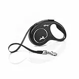 Croci Flexi New Classic Tape - Guinzaglio per cani allungabile riflettente, taglia S fino a 12 kg, lunghezza 5 Metri, Nero