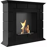KRATKI Aries Camino a portale a bioetanolo per interni Caminetto indipendente Alloggiamento in MDF con inserto in acciaio, contenitore Biosafe da 0,75 l Certificato TÜV, nero opaco, 97 x 112,2 cm