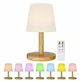 Lampada da tavolo in legno, dimmerabile, 7 colori RGB senza fili, lampada da tavolo a LED, a batteria, con controllo remoto, lampada da tavolo retrò per camera da letto o in hotel o caffetteria