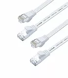 JAVEX CAT7 RJ45 [S/STP, 10GB] Cavo Patch di Rete Ethernet [OFC, Fluke-Pass] - Cavo Piatto, Bianco, 2,1 m / 7 Piedi [Confezione da 2]
