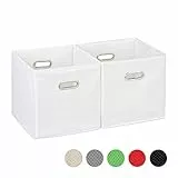 Relaxdays Set da 2 Cestini Porta-Oggetti, senza Coperchio con Manico, Pieghevole, Ceste Quadrate di Stoffa 30 cm, Bianco