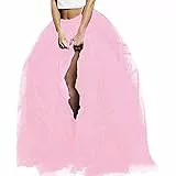 Sunfanrtnn Gonna lunga da donna in tulle, a vita alta, a trapezio, in rete, maxi gonna da principessa con spacco frontale, rosa, Taglia unica