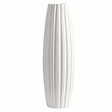 fanquare Vaso da Terra Grande a Strisce Bianche Semplici, Vaso Decorativo Fatto a Mano, Vaso Alto in Ceramica per Fiori, Altezza 45cm