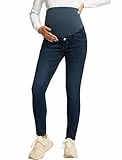 Maacie Pantaloni premaman Jeans elasticizzati per gravidanza a vita alta Pantaloni per donne incinte, Blu scuro, M