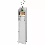 SoBuy® FRG177-W - Supporto per carta igienica, armadio, porta scopino WC, mobile da bagno su base in legno, colore: Bianco