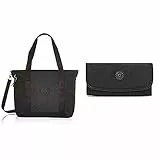 Kipling ASSENI Borsa da spiaggia, 49 cm, 20 liters, Nero (Black Noir)+Wallets Donna, Nero Noir, 3x18.5x10 cm
