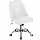 Yaheetech Sedia da Uficcio Scrivania Bianca Senza Braccioli Ergonomica Reclinabile Imbottita in Finta Pelle con Rotelle Girevole Altezza Regolabile Portata 136 kg