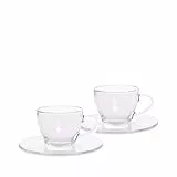 Bialetti Set 2 Tazzine Espresso Istituzionali (Con Piattino), Vetro, 2 unità, 75 ml, Trasparente