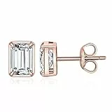 JewelryPalace 1ct Orecchini a Bottone Donna Argento 925 con Cubica Zirconia, Piercing Orecchini a Lobo con Pietra a Taglio Smeraldo, Orecchini Solitario in Oro Rosa Set Gioielli Donna