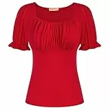 Donna Blusas Elegante Manica Corta a Sbuffo Slim Fit Scollo a Cuore in Cotone Blusa Elegante Vintage bp376-1 S