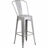 Flash Furniture Mobili Flash Sgabello da Bar colorato in Metallo, Acciaio zincato, plastica, Argento, 4 pz