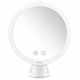 Auxmir Specchio Ingranditore 10X, Specchio Trucco con Luci a 46 LED, 3 Colori di Luce, Luminosità Regolabile, Ricaricabile, Rotazione a 360°, Potente Ventosa, 20CM