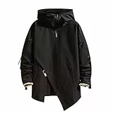 GURUNVANI Giacca a vento con cappuccio da uomo con zip e patchwork con cappuccio Anorak, Jk1617nero, X-Large