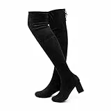 Hitmars Stivali Sopra Ginocchio Stivali Overknee Donna Lunghi Invernali Elastico Tacco Basso Alto Equitazione 6 Cm C Nero 43