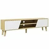 homcom Mobile Porta TV fino 65' con Armadietti e Ripiani Aperti, Mobile TV Moderno in Legno per Salotto e Soggiorno, 150x30x42cm, Bianco e Legno