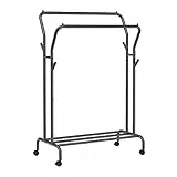 SONGMICS Stand Appendiabiti Doppio, Attaccapanni con Ruote, Struttura in Acciaio, Portata fino a 100 kg, Larghezza di 103,5 cm, Multifunzione, Nero HSR107B01