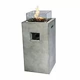 Teamson Home All'aperto Giardino Piccolo Quadrato Bruciatore a Gas Propano, Braciere Senza Fumo, Riscaldatore per Mobili da Patio con Schermo in Vetro, Pietre Laviche e Copertura