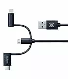 JAVEX [Certificato Apple MFi Cavo Adattatore 3 in 1, Lightning | [Certificato USB] Tipo-C | Micro B a A, 3.3FT, Nero